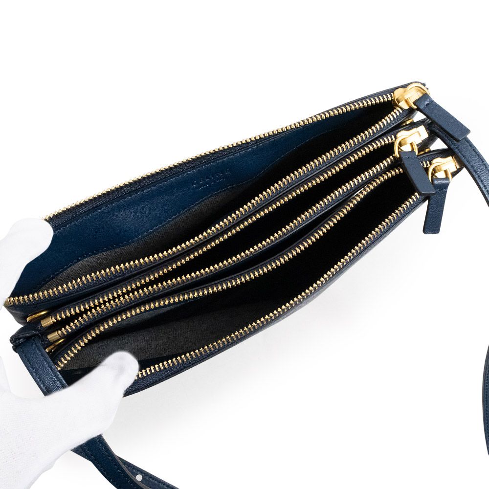 【美品】セリーヌ ショルダーバッグ トリオ ラージ 黒 ゴールド金具 レザー CELINE(セリーヌ) / ショルダーバッグ/レザー/BLK/トリオラージ