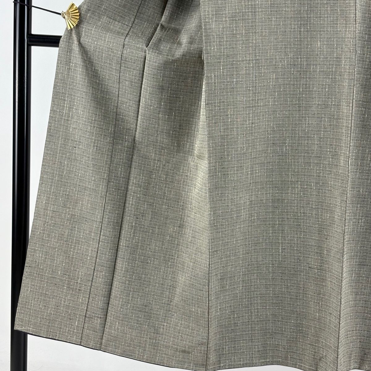 男着物 身丈138cm 裄丈68.5cm S 袷 紬 アンサンブル 生つむぎ 縞 灰緑 正絹 秀品