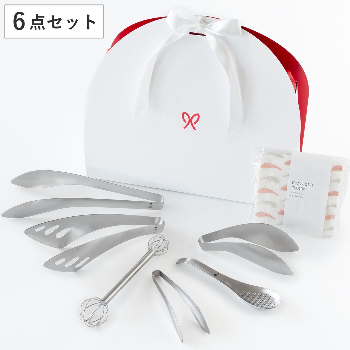 キッチンツール 6点セット A ハーフムーンセレクトセット オークス ステンレス製 調理器具 プレゼント 調理用トング おろしスプーン キッチンツールセット 食洗機対応 トング 薬味おろし みそマドラー ふきん付き おしゃれ