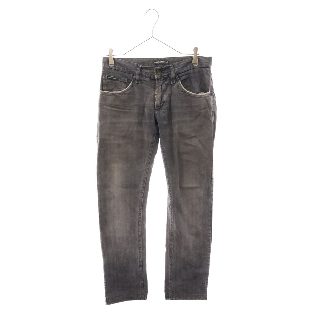 DOLCE u0026 GABBANA (ドルチェアンドガッバーナ) レザーパッチデニムパンツ TDP61 ブラック