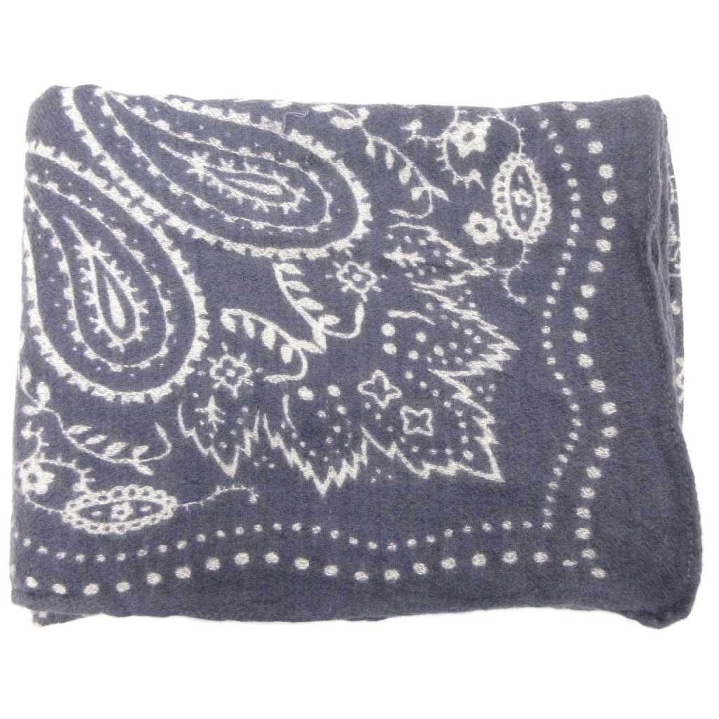 マニプリ manipuri ストール 大判 シルク混 ペイズリー柄 紺 ネイビー AE