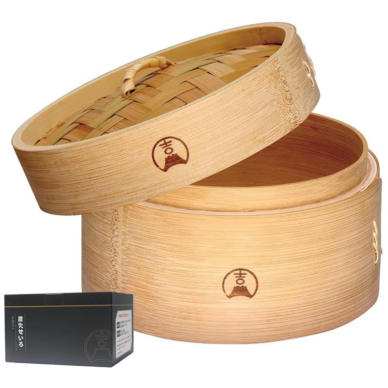 吉冨士工芸 炭化竹 蓋付き セット 蒸し器 中華 せいろ セイロ シート20枚付 炭化竹24cm