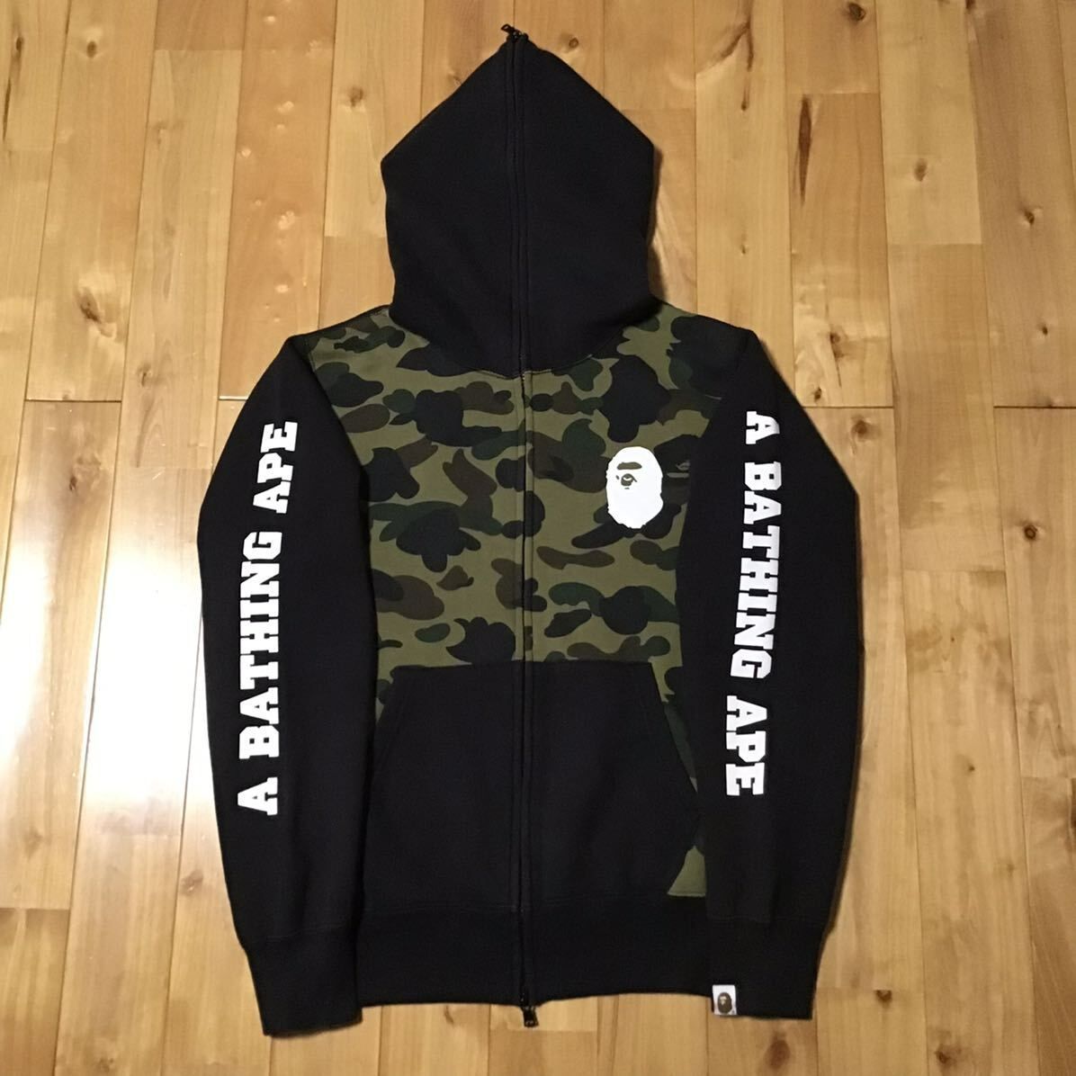1st camo green × Black フルジップ パーカー Mサイズ a bathing ape