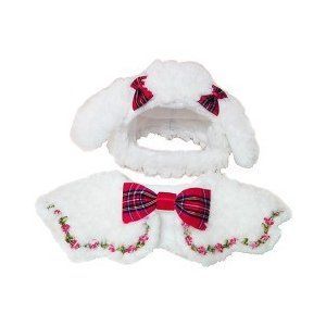 キャットプリン Lovelyプードルにゃん ホワイト＆レッドリボン １セット 猫の服 キャットウエア 付け襟 ネック 帽子 かわいい コスプレ 変装 散歩 記念写真 年賀状 ペット名刺