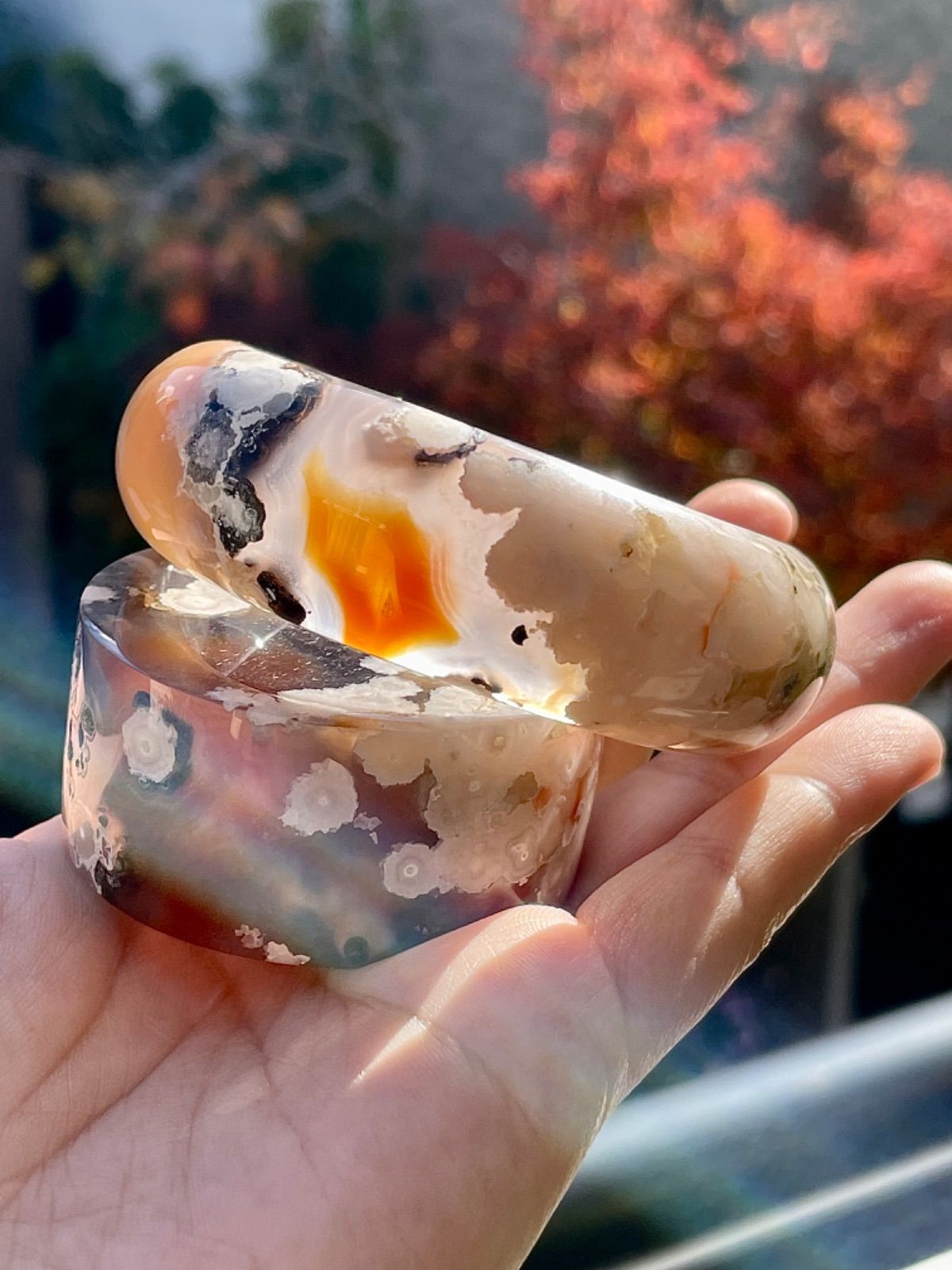 希少色 チェリーブロッサムアゲート 桜瑪瑙 天然石瑪瑙 バングル 着物 
