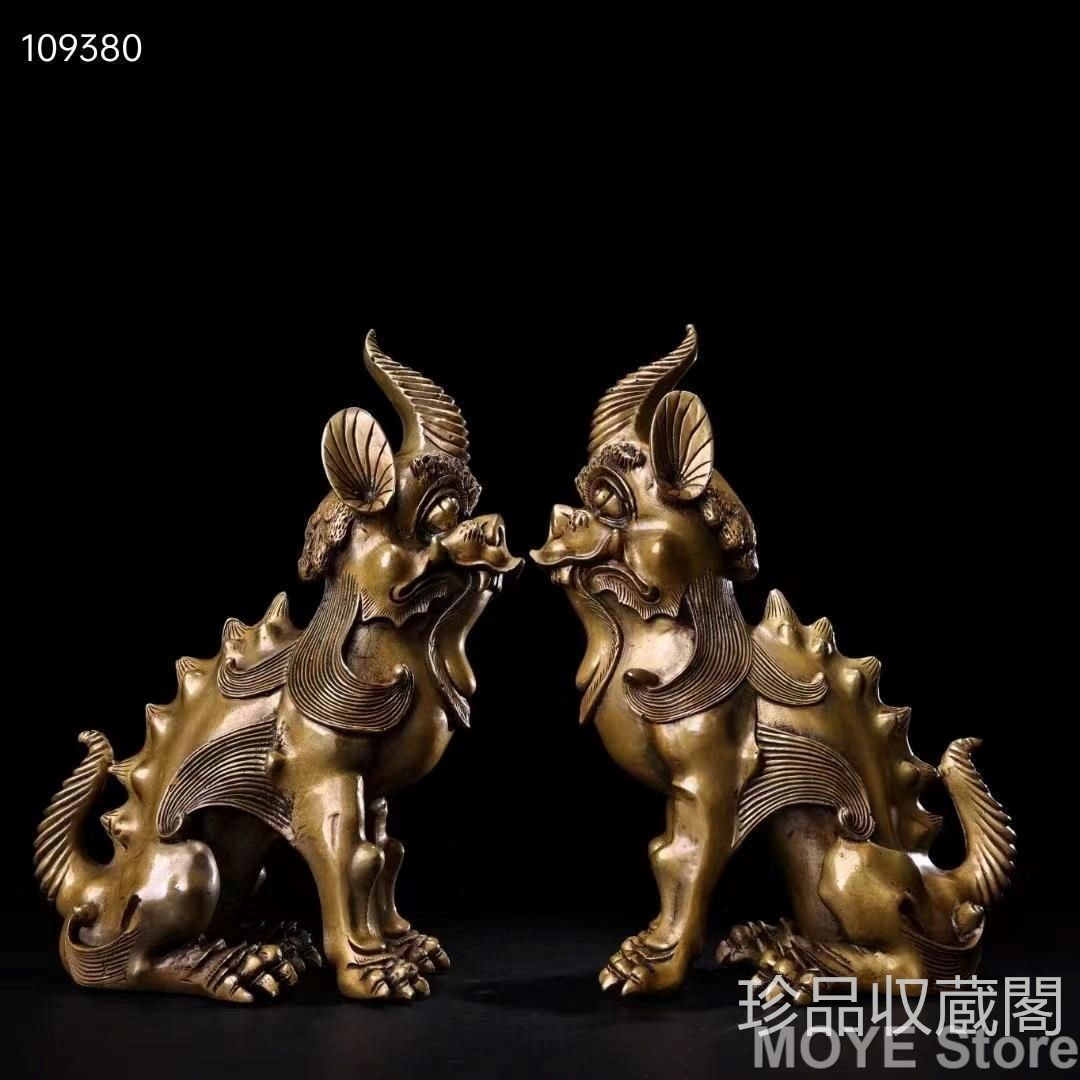 純銅製のユニコーンのペア 吉祥動物置物ペア富を引き寄せ