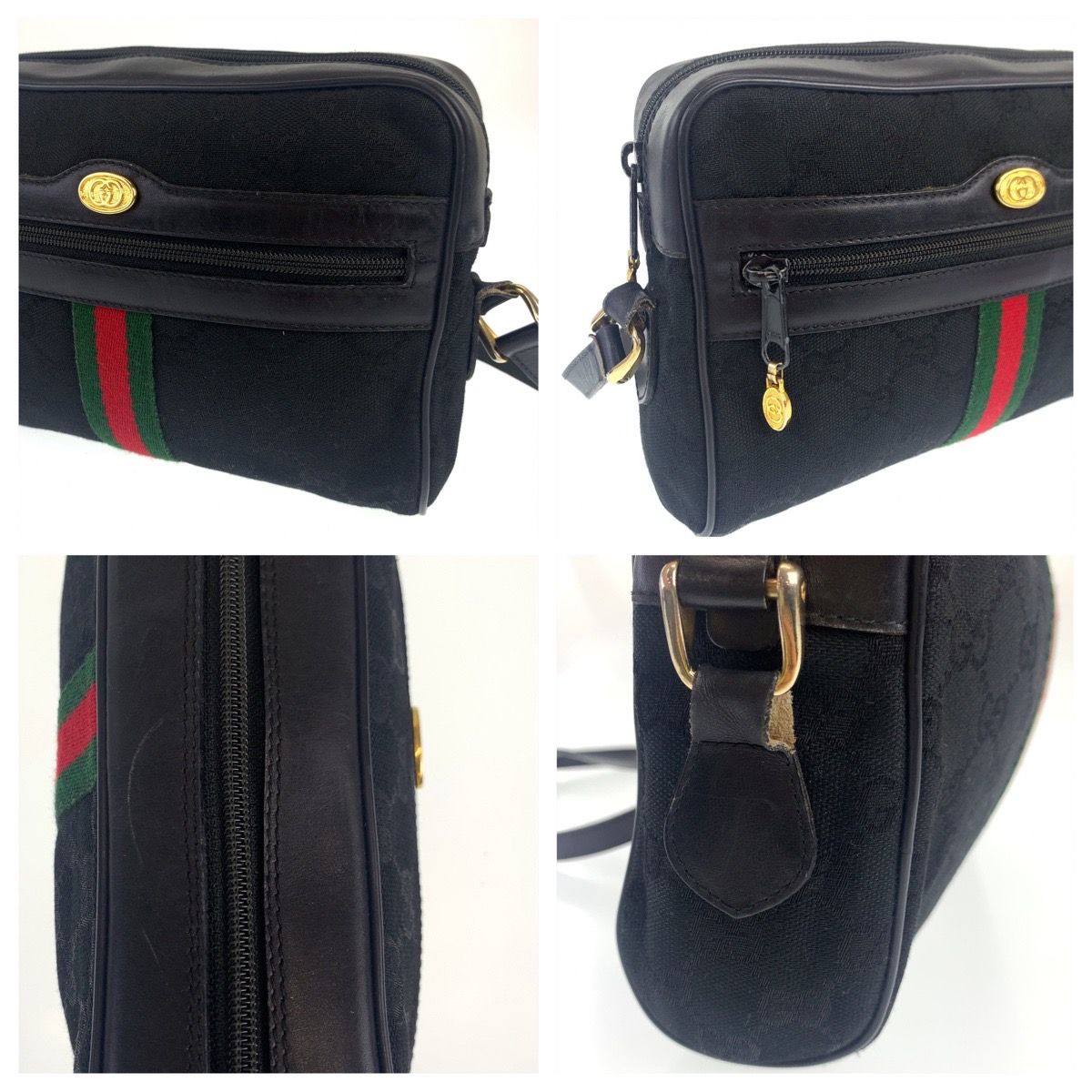 Gucci ブラック ショルダーバッグ GUCCI グッチ GG柄 ワンショルダーバッグ ナイロン レザー 黒