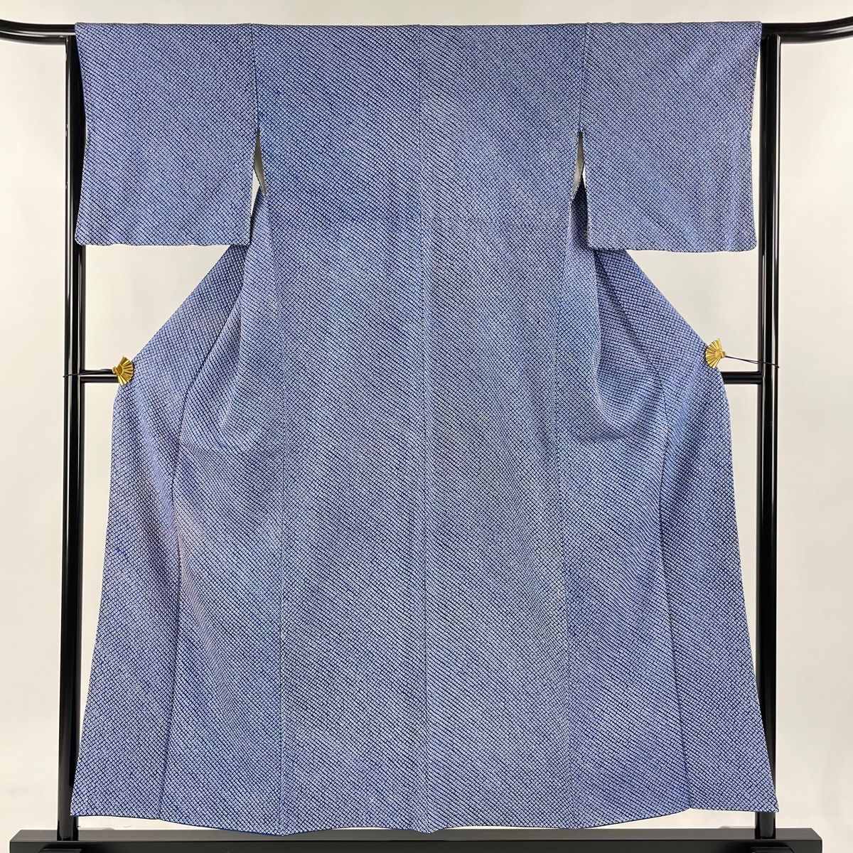 小紋 身丈154.5cm 裄丈63.5cm S 袷 総絞り 青 正絹 秀品 【中古