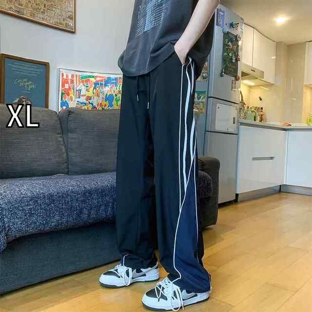 [XL]メンズ  服  シンプル ファッション オシャレ 大人 かっこいい 大きいサイズ ストリート 紳士服 ストライプ 速乾 スポーツ パンツ 夏 薄手 アサルト アメリカン ストリート ワイド レッグ カジュアル