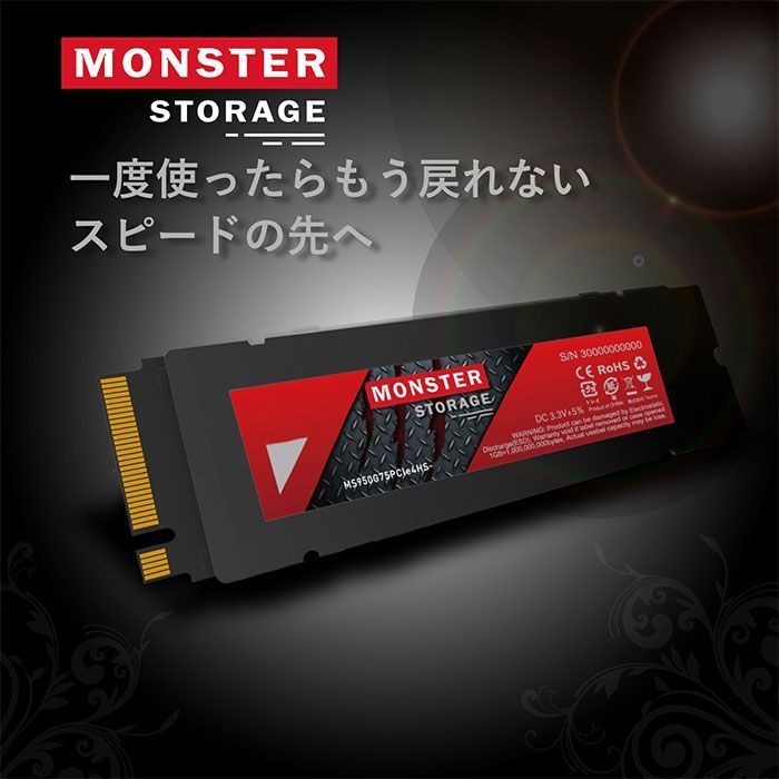 Monster Storage 4TB NVMeSSD PCIe Gen4×4 R: 7,450MB/s W：6,500MB/s