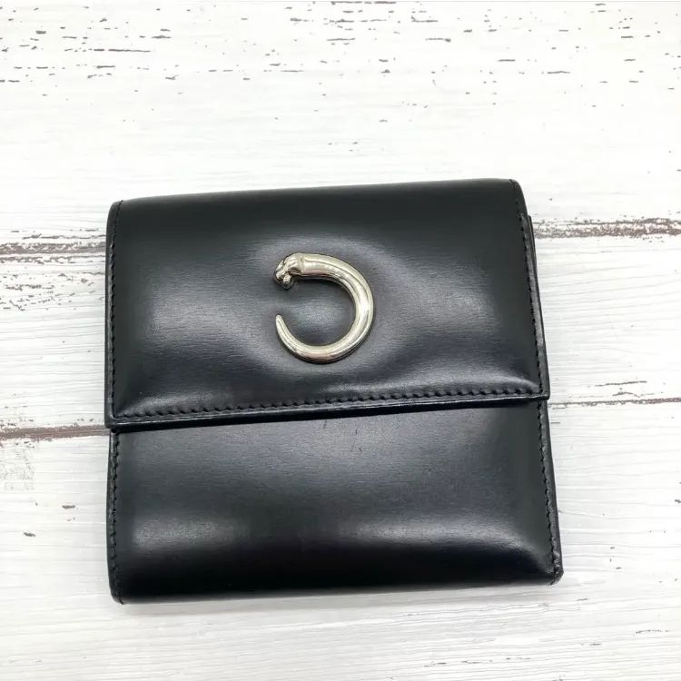 外観美品❣️Cartier カルティエ パンテール三つ折り財布ウォレットブラック Cartier 【美品】カルティエ 財布 パンテール 三つ折り : サクラ