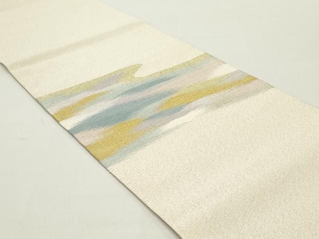 平和屋着物●爪掻き本綴れ 八寸名古屋帯 霞文 薄卵色 金銀糸 正絹 DAAY0188ob