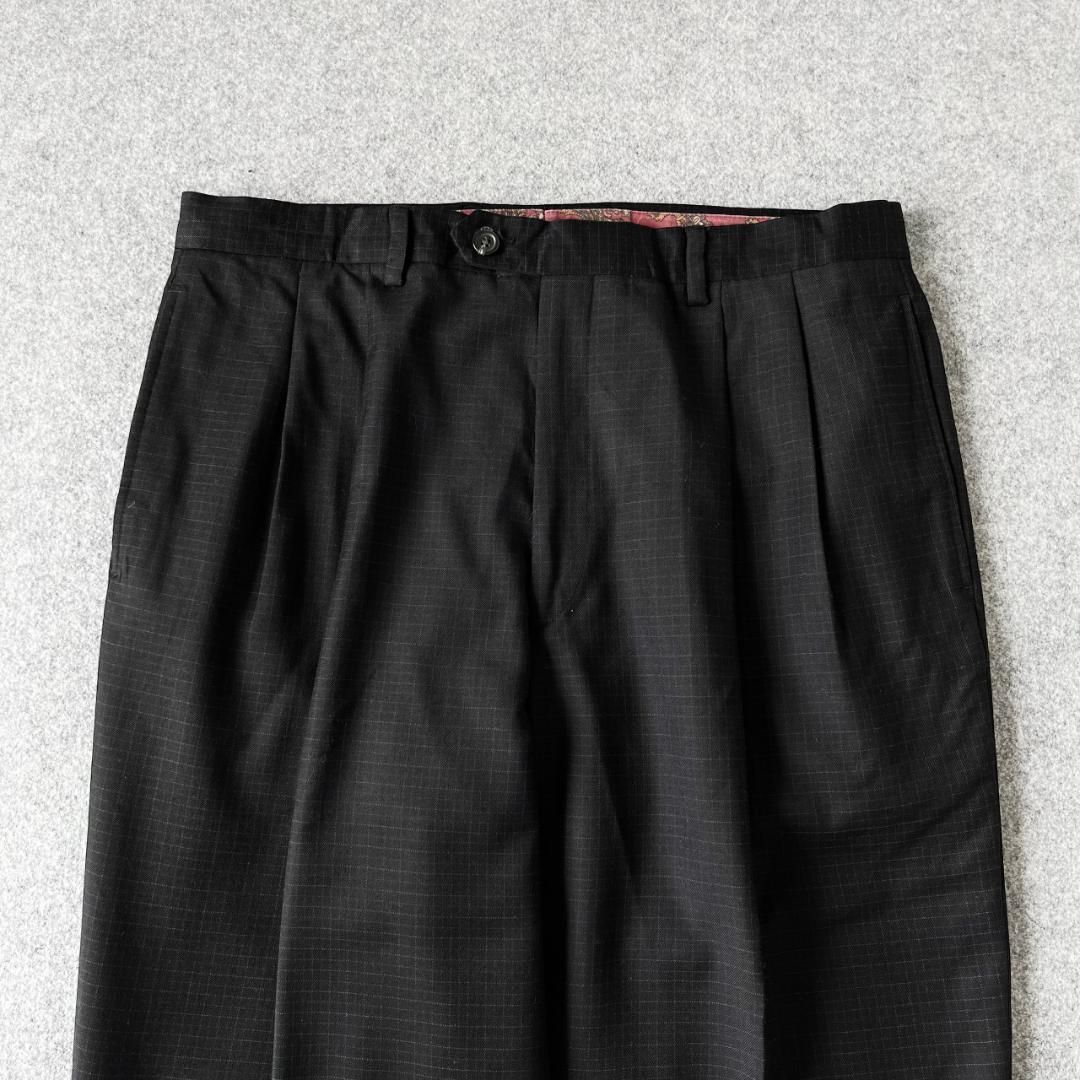【ラルフローレン】2タック チェック柄 ワイド スラックス ダブル 黒 34 ラルフローレン】2タック チェック柄 ワイド スラックス ダブル