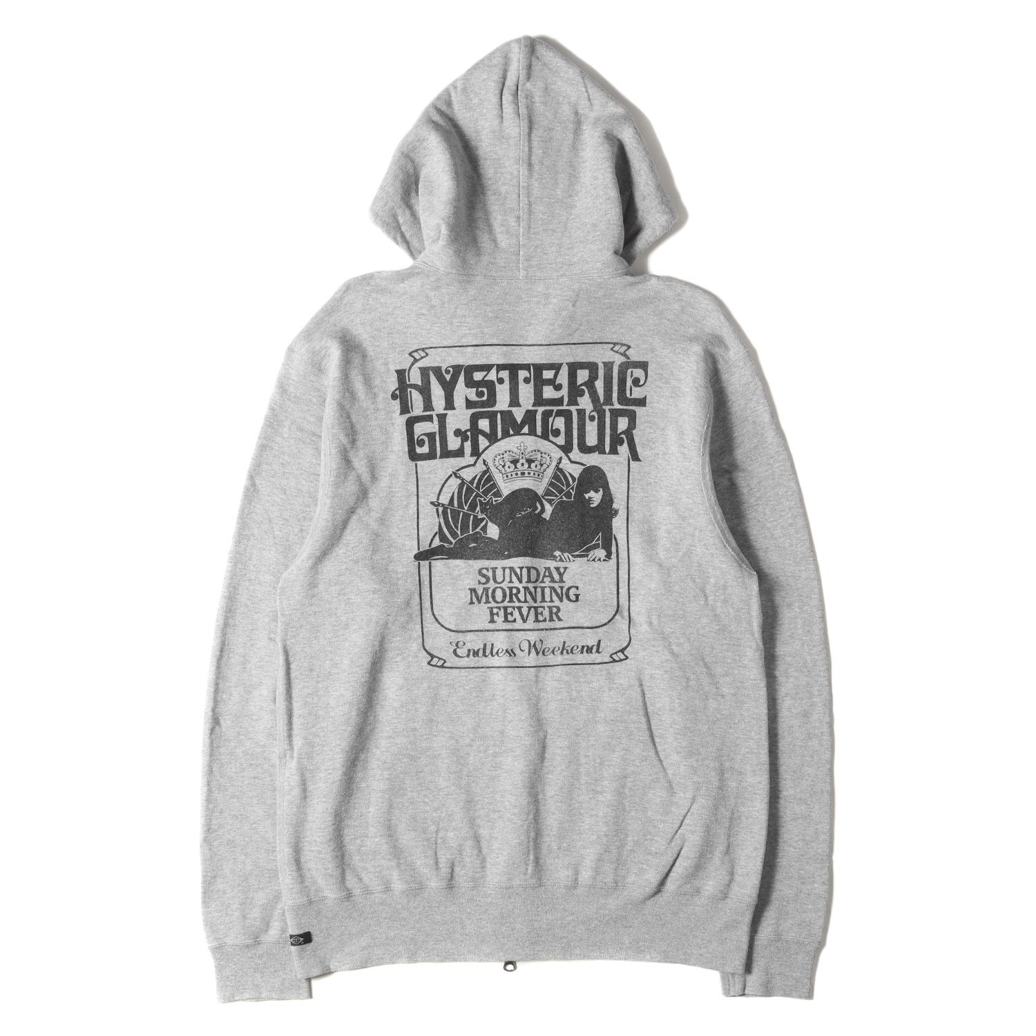 美品 HYSTERIC GLAMOUR ヒステリックグラマー パーカー サイズ:L ガール ウーマン ロゴ ライトウェイト スウェット ダブルジップパーカー トップス フーディー 裏起毛 ヘザーグレー 日本製【メン