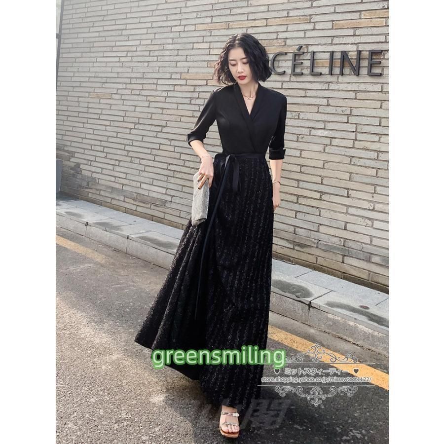 カラードレス カクテルドレス ロングドレス パーティードレス 発表会 お呼ばれ フォーマル イブニングドレス 大人らしい ブラック 黒 5分袖WP数量 価格926 WWW_OLIVIERBERNSTEIN_COM