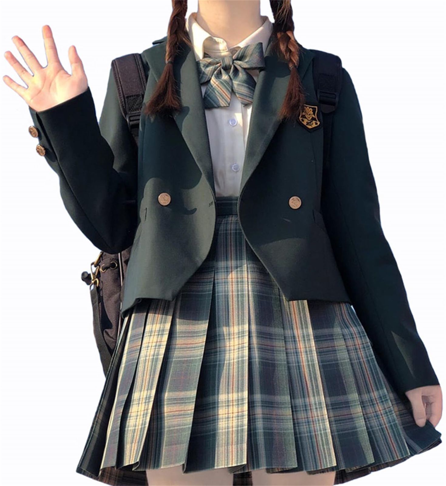 新品 [QOOLY] 女子高生 制服 コスプレ 学生服 ブレザー チェック柄 プリーツスカート リボン シャツ エンブレム 5点セット スクール  ジャケット コート スクールスーツ 女子高校生 セーラー服 女子制服 JK制服 コスチューム 仮装 学園祭 文化 - メルカリ