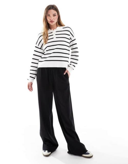 オンリー レディース ポロシャツ トップス ONLY knit polo in black and white stripes