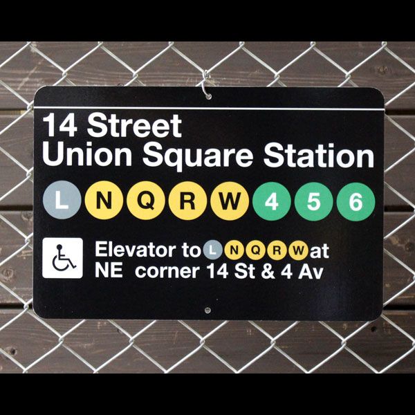 ニューヨーク地下鉄の案内標識 Sサイズ「14 Street Union Square」 SW-10 縦30.5×横45.5cm ニューヨーク 地下鉄 看板 標識 アメリカ製 インテリア ガレージング 店舗装飾 アメリカ雑貨
