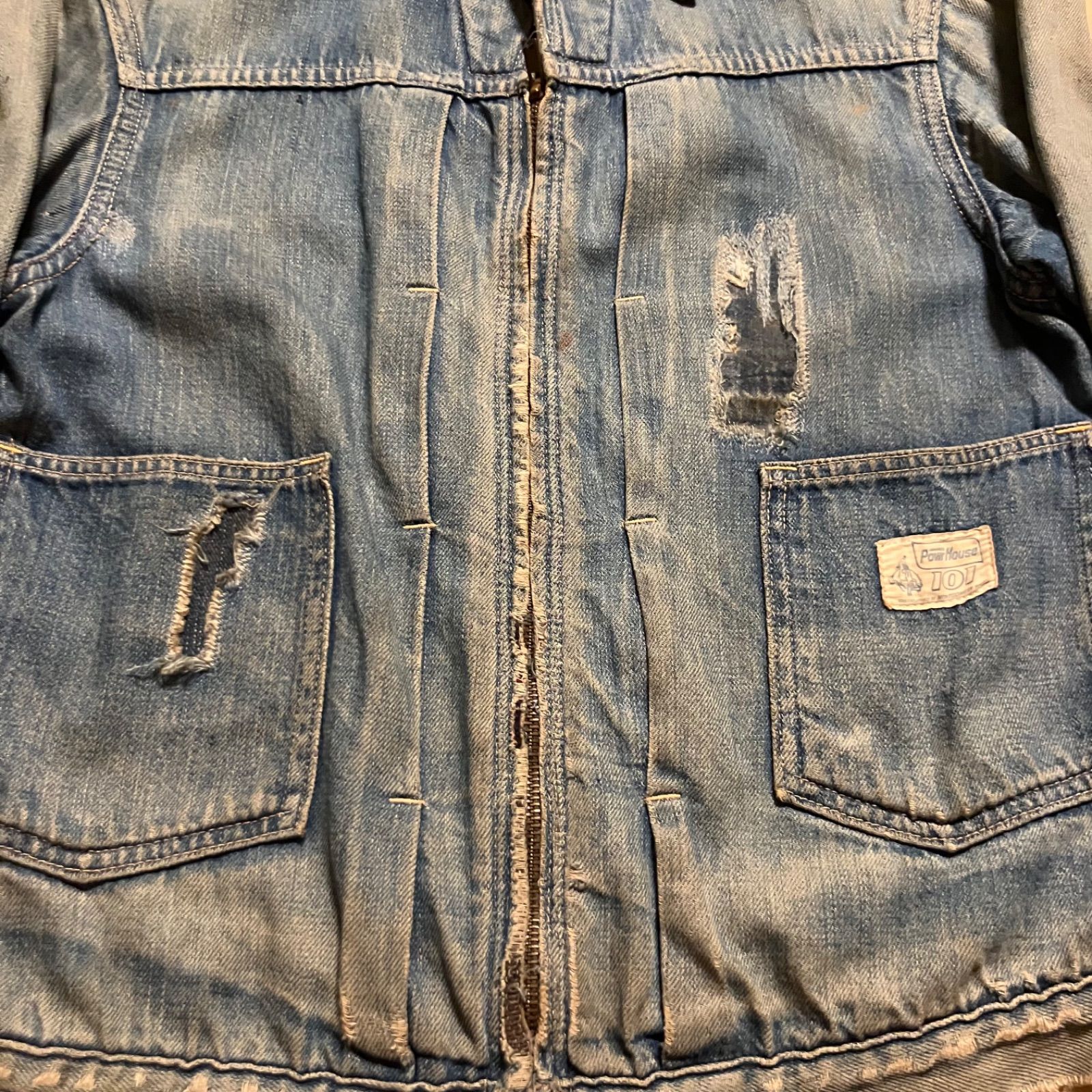 【Montgomery Ward Powr House】60s 101 Denim Zipup Jacket "Damage & Repair"