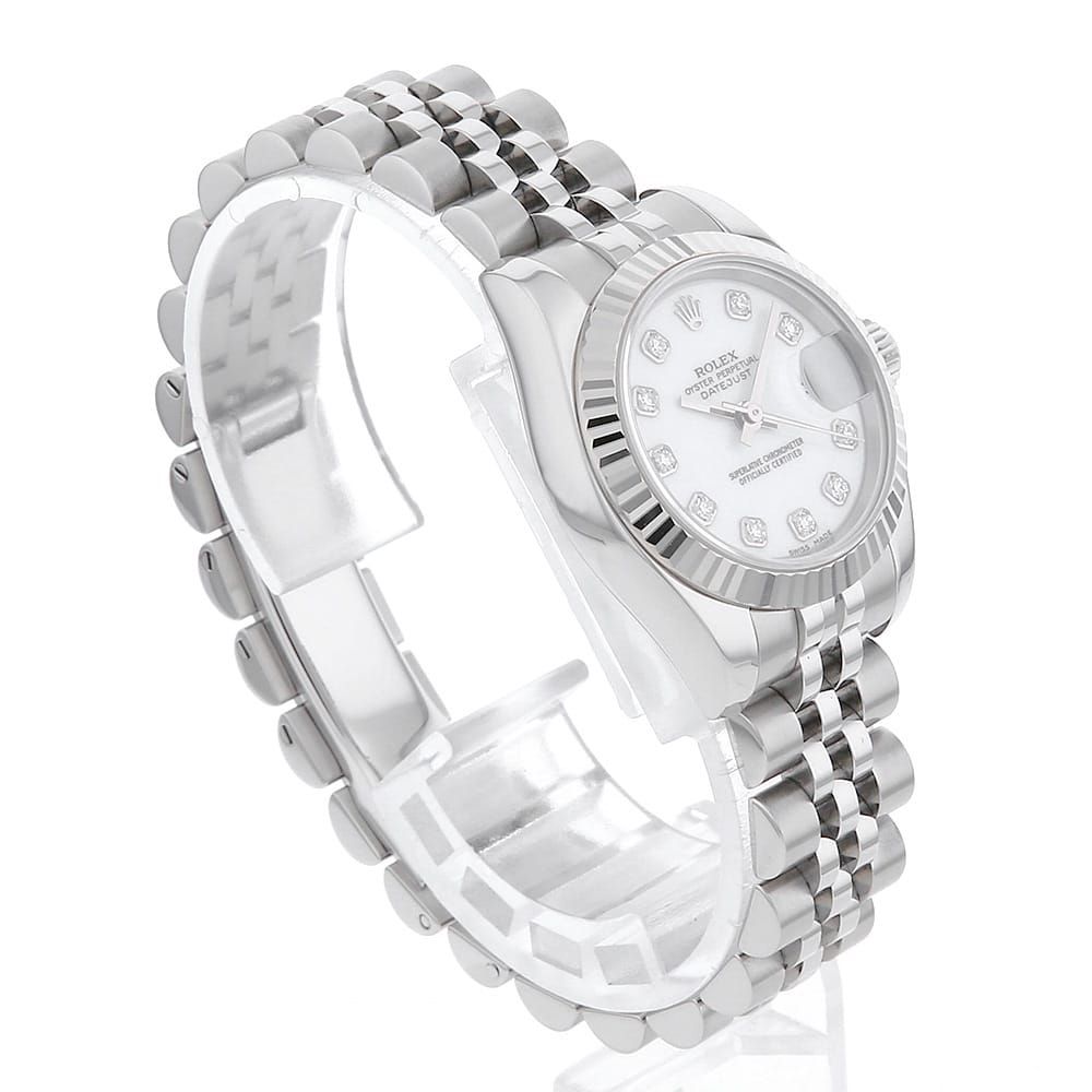ロレックス デイトジャスト 10Pダイヤ 179174G ホワイト D番 中古 レディース