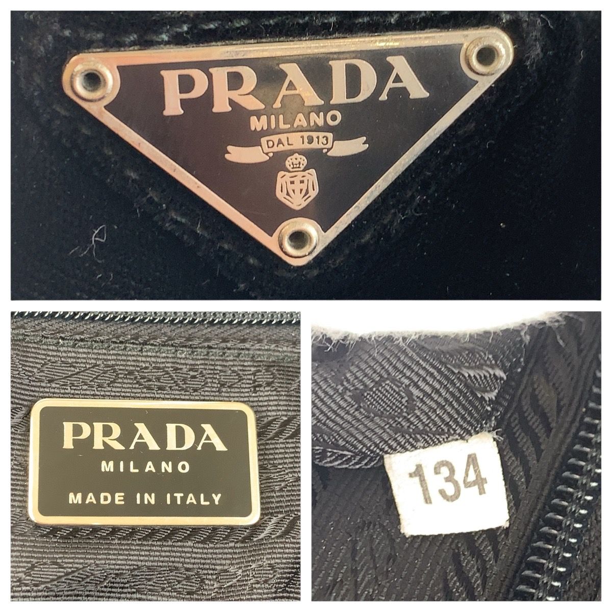 美品 PRADA プラダ 三角ロゴプレート ブラック 黒 シルバー金具 ベロア  