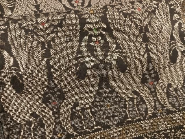 平和屋着物○本場大島紬 9マルキ 泥染め 格子吉祥文 証紙付き 正絹