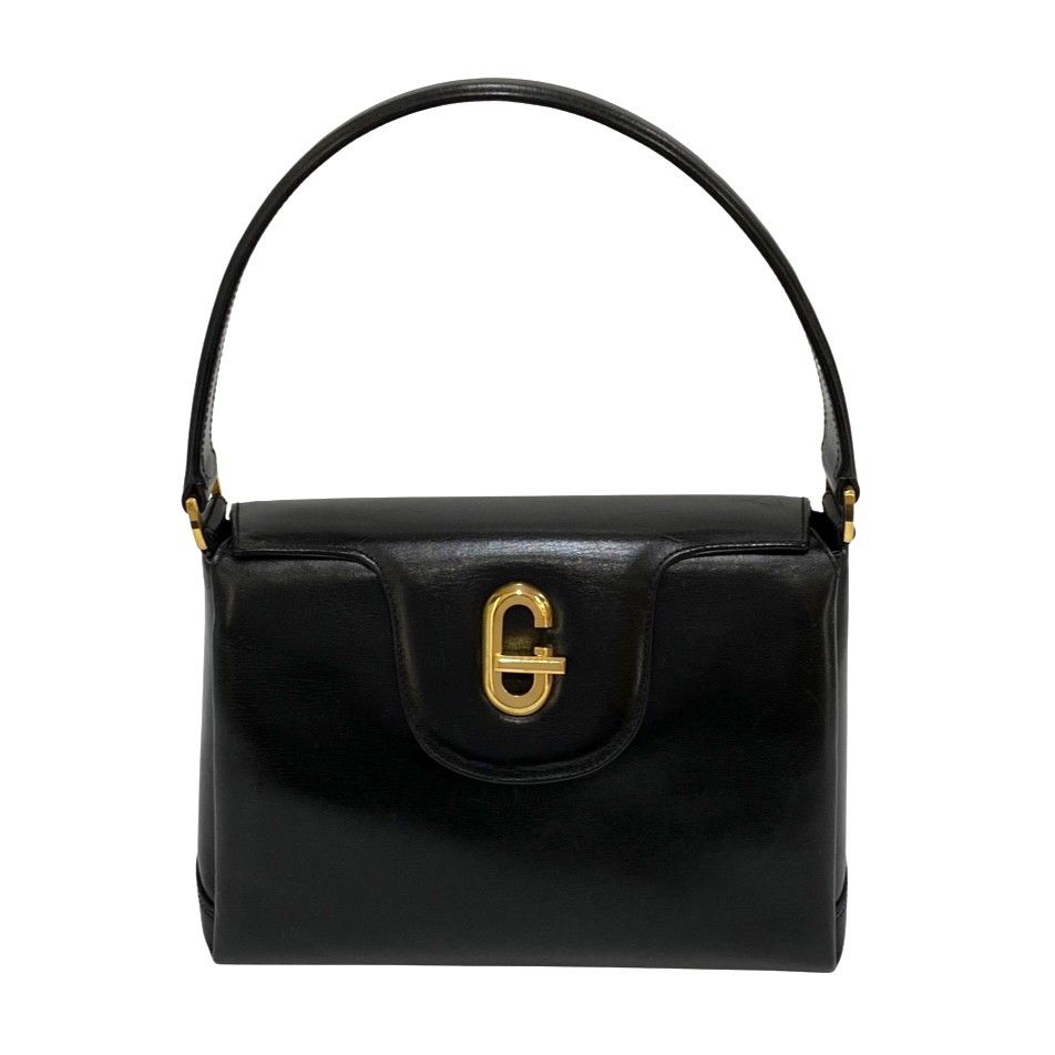 【GUCCI】ハンドバッグ　GG金具　レザー　ブラック　ヴィンテージ 極 美品 レア品 GUCCI グッチ オールドグッチ ヴィンテージ 金具