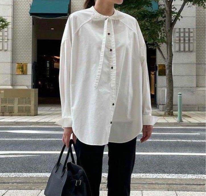 【希少】オーガ　OHGA ビッグリボン　ボウタイ　長袖　ブラウス　白　フリー OHGA オーガ リボンボウタイブラウス 長袖シャツ トップス ノー