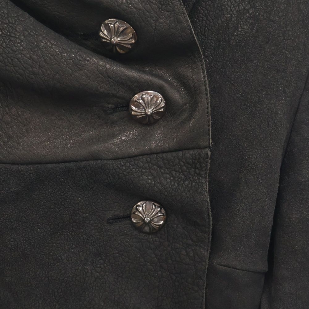 CHROME HEARTS クロムハーツ 裏地カシミヤクロスボールボタンレザー変形パーカー ジャケット レディース Chrome Hearts - CHROME HEARTS クロムハーツ 裏地カシミヤ