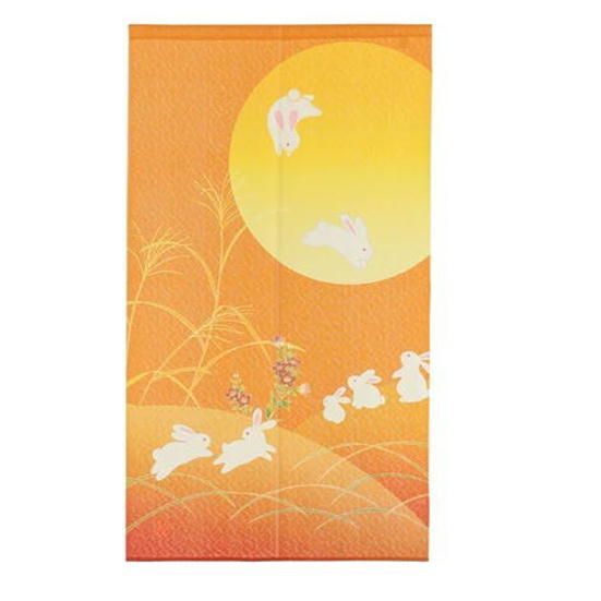 送料無料　のれん　タペストリー　干支　卯年　和風のれん 　月見うさぎ ゴールド　85×150cm　縁起　7羽のうさぎ　ゴールド　開運　正月　新年　模様替え　金色