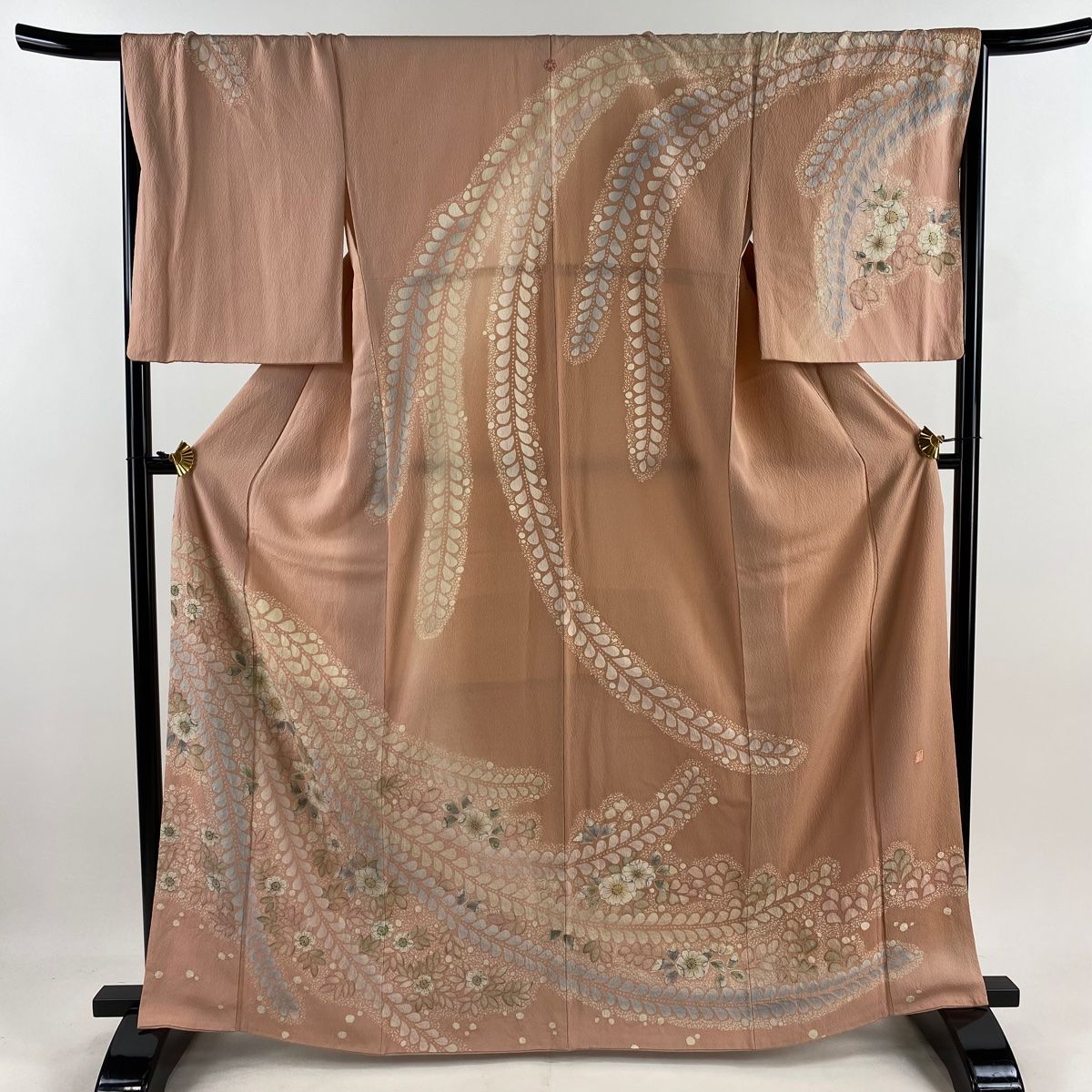 訪問着 身丈165.5cm 裄丈67cm M 袷 ますいわ屋 落款 辻が花 ぼかし ピンクベージュ 正絹 一つ紋