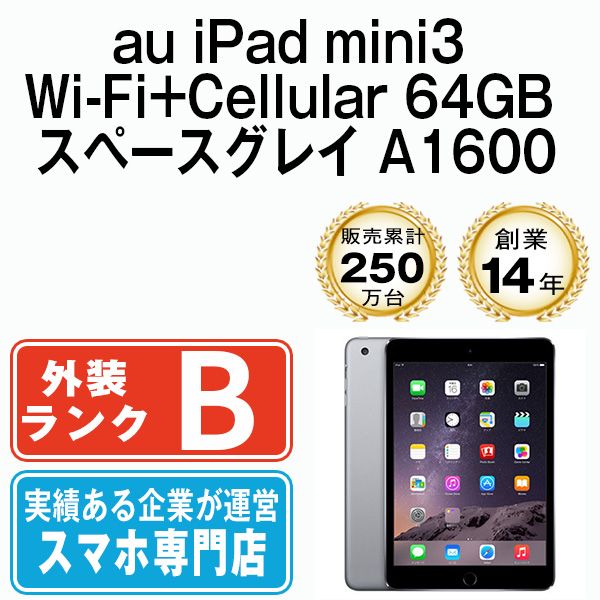 iPad mini3 Wi-Fi+Cellular 64GB スペースグレイ A1600 2014年 本体 
