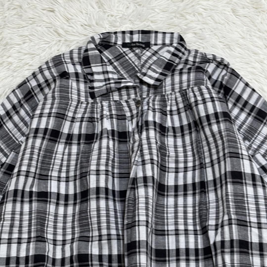 Y s for living ビッグシャツ ワンピース 白黒チェック 綿麻