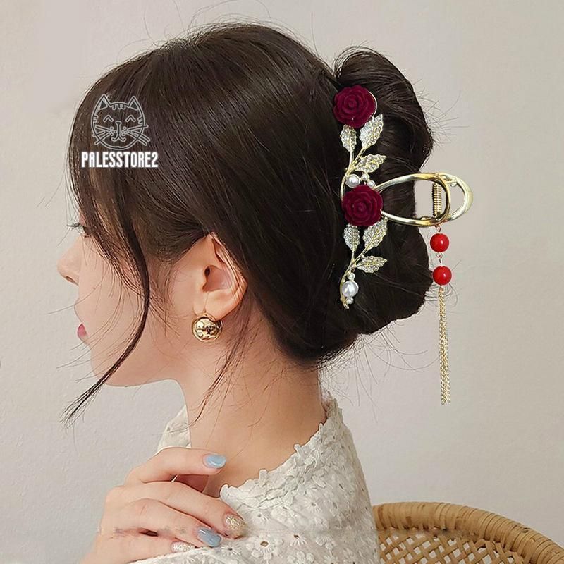 バナナクリップ ヘアクリップ ヘアアクセサリー ヘアアレンジ 髪留め バンスクリップ 蝶々モチーフ 花モチーフ パール デート