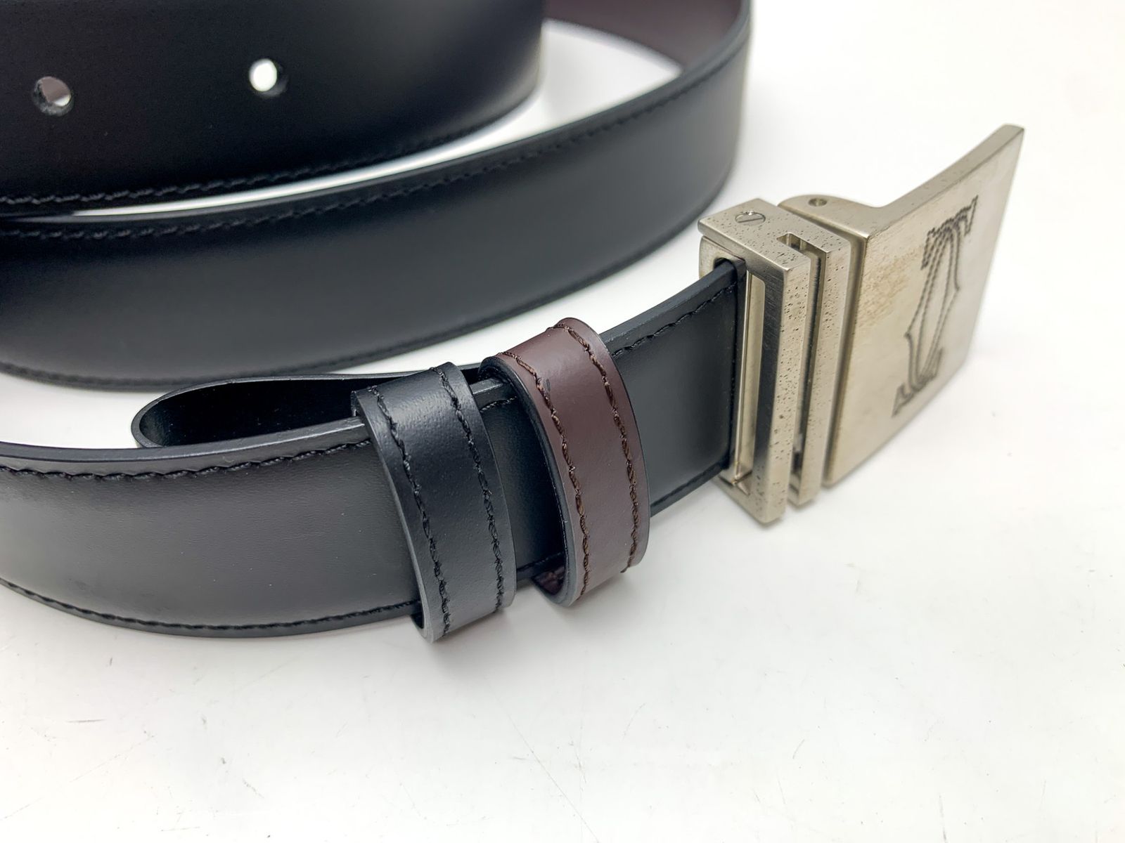Cartier 黒　茶　レザーベルト　レディース　メンズ CRL5000614 - タンク ベルト - ブラック＆ブラウン スムース
