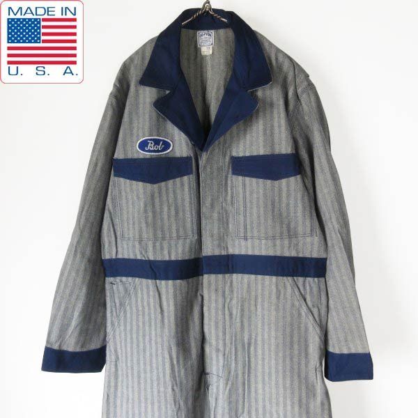 50s GO-PFOR ヘリンボーン 切り替えデザイン つなぎ 44 ユニオンチケット付き デッドストック ビンテージ D152-25-0009ZV