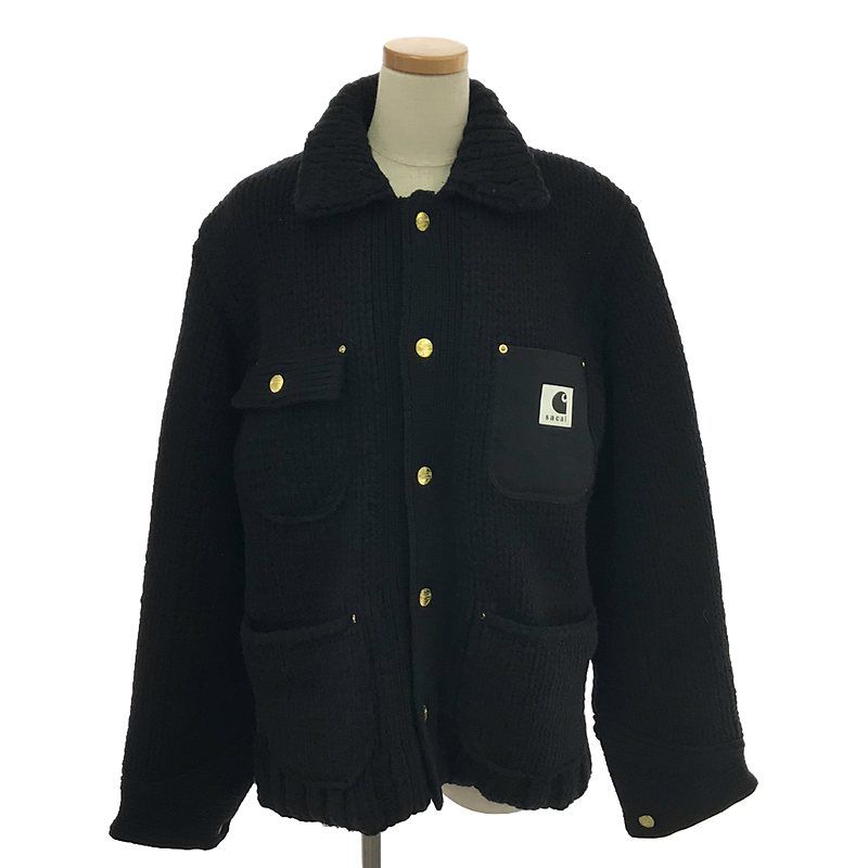 【美品】  sacai / サカイ | 2023AW | × Carhartt WIP / カーハート Knit Jacket Michigan / ニット オーバー ジャケット / 総裏地 | 1 | black | メンズ