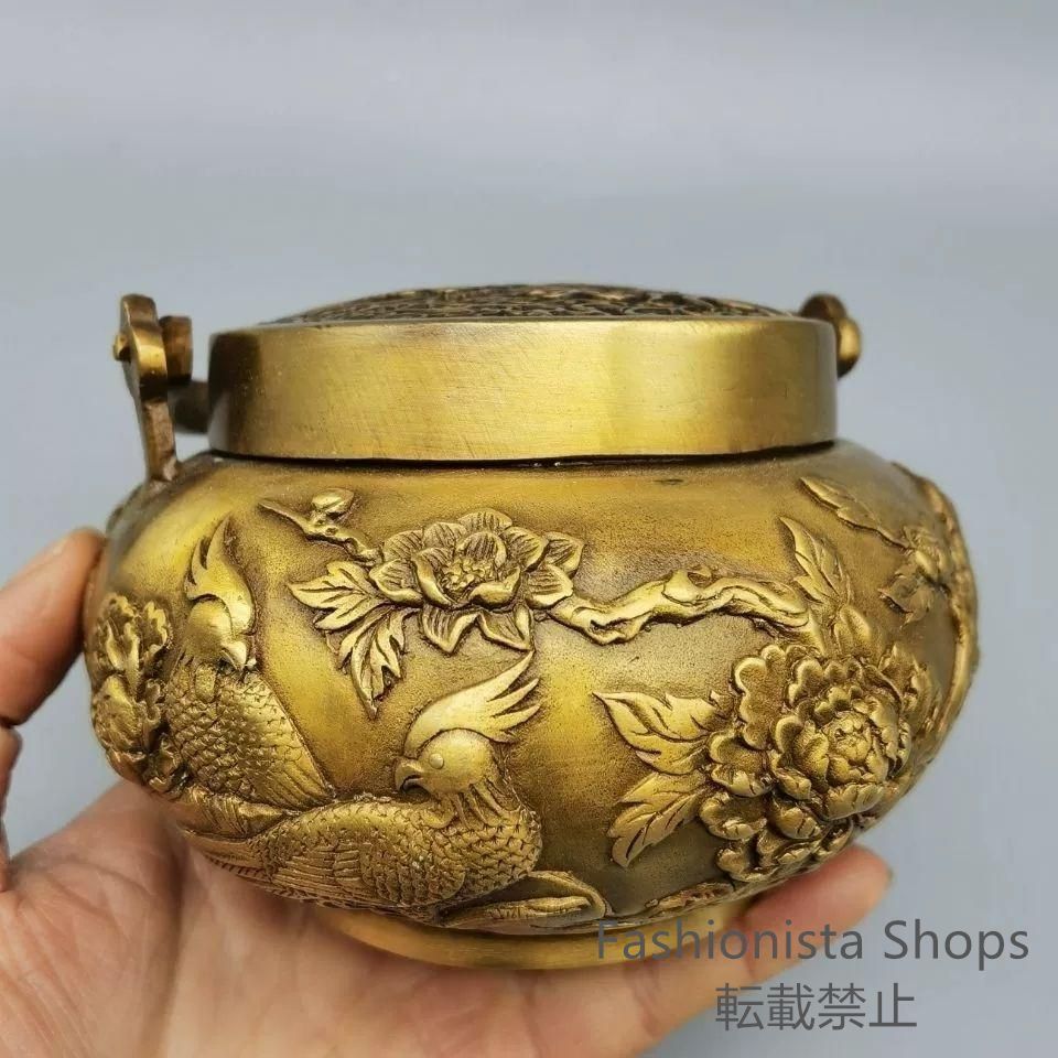 銅器 浮彫騰竜提梁暖手炉 香炉 香具 装飾品 工芸品 置物