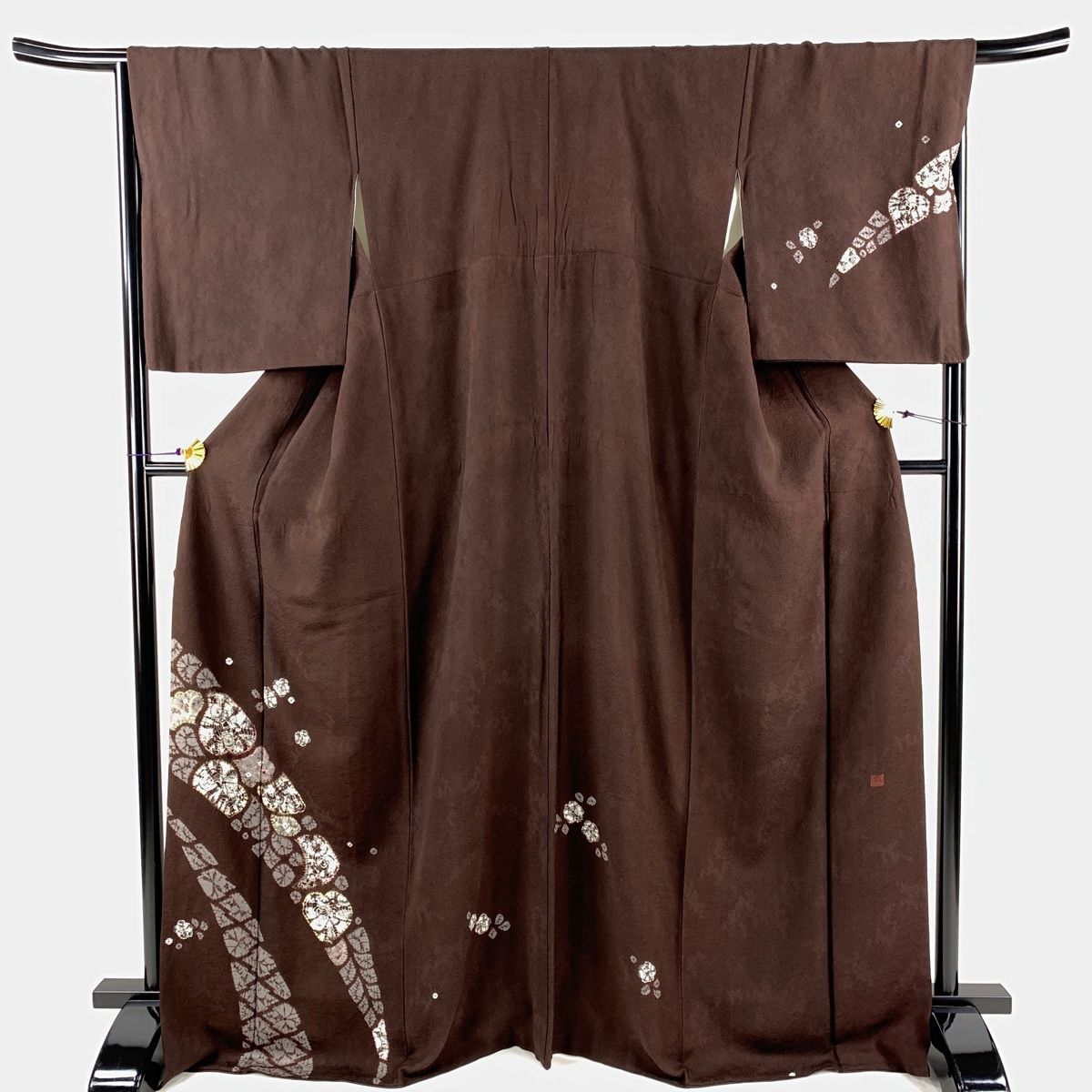 付下げ 身丈169.5cm 裄丈68cm L 袷 落款 辻が花柄 絞り 茶紫 正絹 名品  