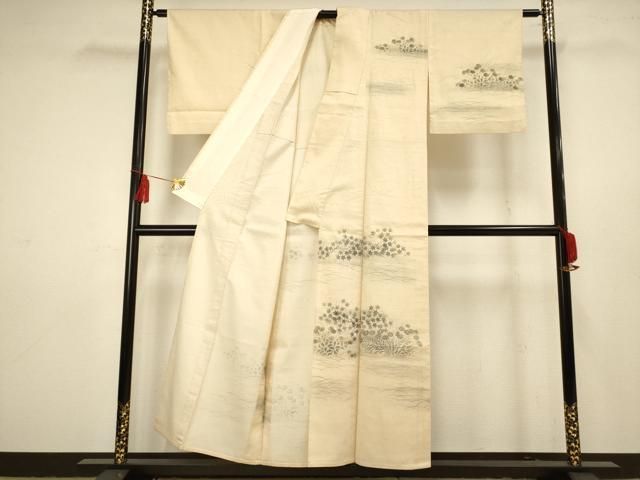 平和屋着物▽訪問着　単衣　紬地　作家物　草花文　手描き　金彩　正絹　逸品　DAAT9341az 平和屋着物▽訪問着 単衣 紬地 作家物 草花文 手描き 金彩