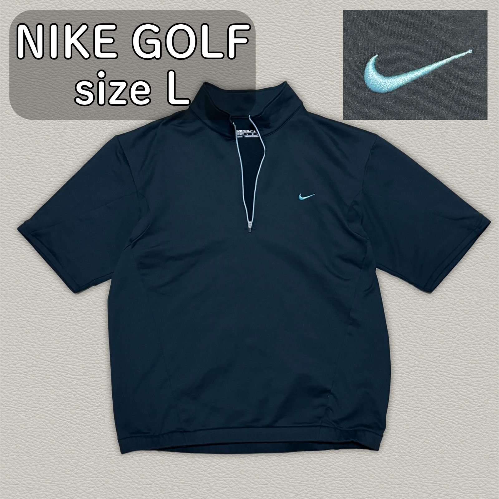 NIKE GOLF FIT DRY 半袖ポロシャツ ハーフジップ L ブラック 黒