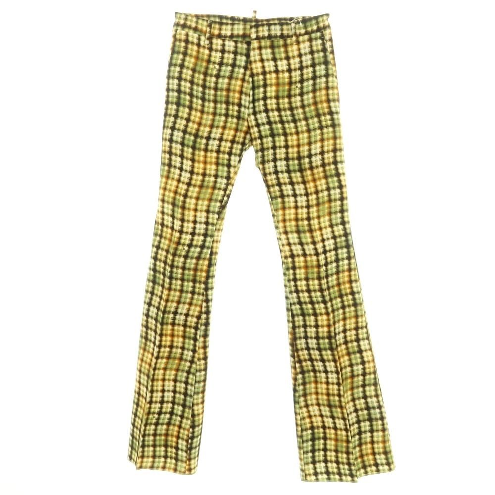 ディースクエアード DSQUARED2 コットン チェック フ カジュアルスラックスパンツ オリーブグリーンxオレンジ サイズ46 メンズ