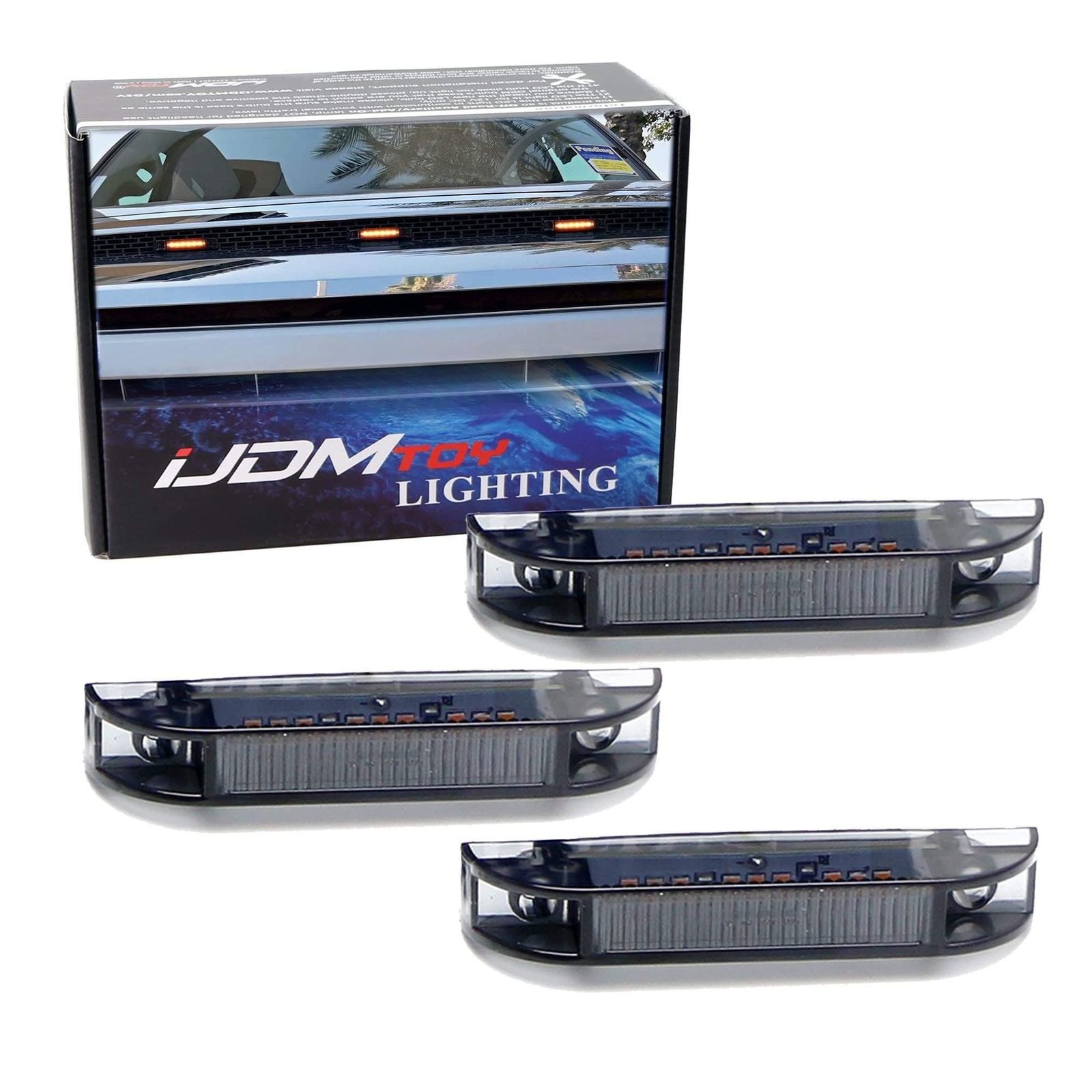  iJDMTOY スモークレンズ アンバー LED グリル ライト キット 2014-2021 トヨタ タンドラと互換性あり センターセット 3ピース マーカーランプ 配線u0026ハードウェア付き ライト