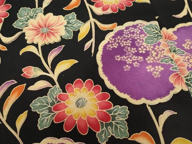 平和屋着物●小振袖　二尺袖　草花文　黒地　洗える着物　CAAZ1169vf 平和屋着物○小振袖 二尺袖 草花文 黒地 洗える着物 CAAZ1169vf - メルカリ