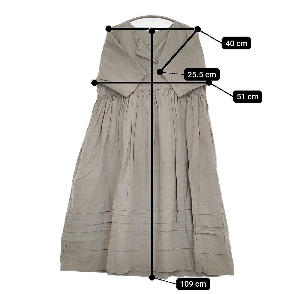 Atelier dantan リネン 半袖 ギャザー ワンピース グレー レディース