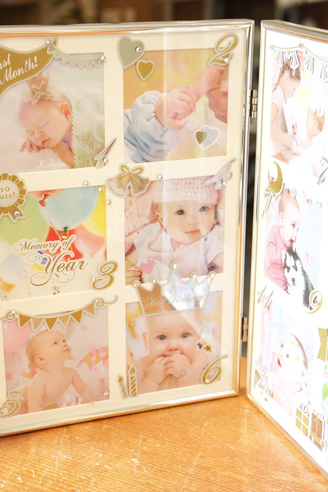2層に重なるガラスの間に写真を挟み込んで飾る ベビー フォトフレーム 卓上 壁掛 大きめサイズの写真が嬉しい切らない12窓 本体サイズ35. ×高さ25.5 cm スクエア 12か月分飾れる エンヴェールヘルック R