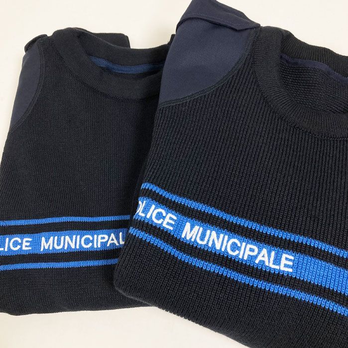 vintage フランス警察 ポリス ライン 変型ニットセーター フランス自治体警察 POLICE MUNICIPALE ネイビー ブルーライン
