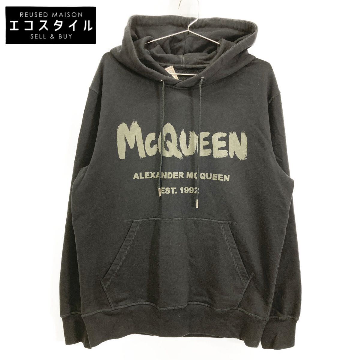 Alexander McQueen アレキサンダーマックイーン ﾌﾞﾗｯｸ 23年 688715QTAAB ﾍﾟｲﾝﾄﾛｺﾞ ﾌﾟﾙｵｰﾊﾞｰﾌｰﾃﾞｨ M