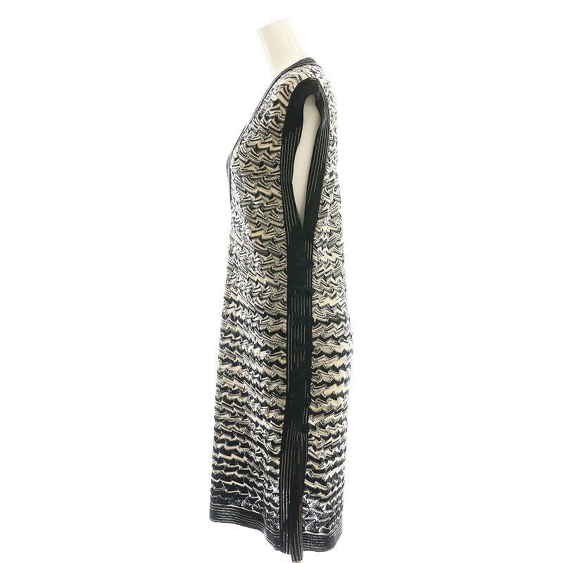 ミッソーニ MISSONI 半袖ワンピース Vネック 42 総柄 1/081 MISSONI ミッソーニ 総柄 半袖 Vネック ワンピース ブルー