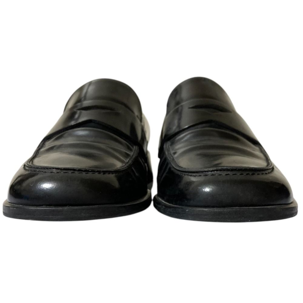 M*M様 Prada ブラックレザー ローファー　25cm ブラック プラダ チョコレート ブラッシュドレザー ローファー